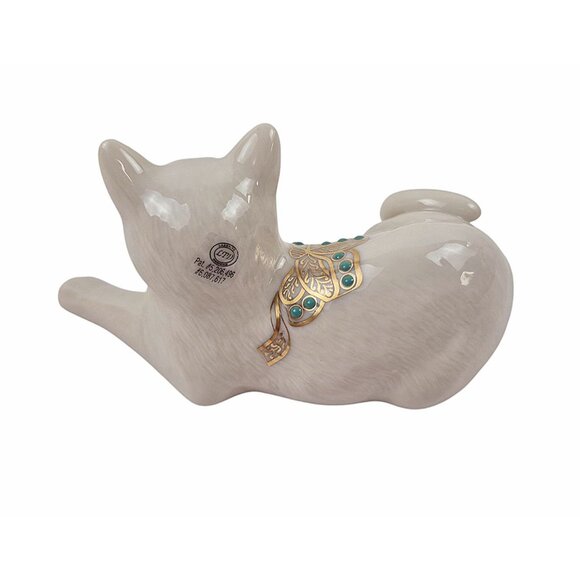 Lenox China Jewels Cat Figurine Issued 1992 USA Porcelain Gold Accents Turquoise - Picture 9 of 10